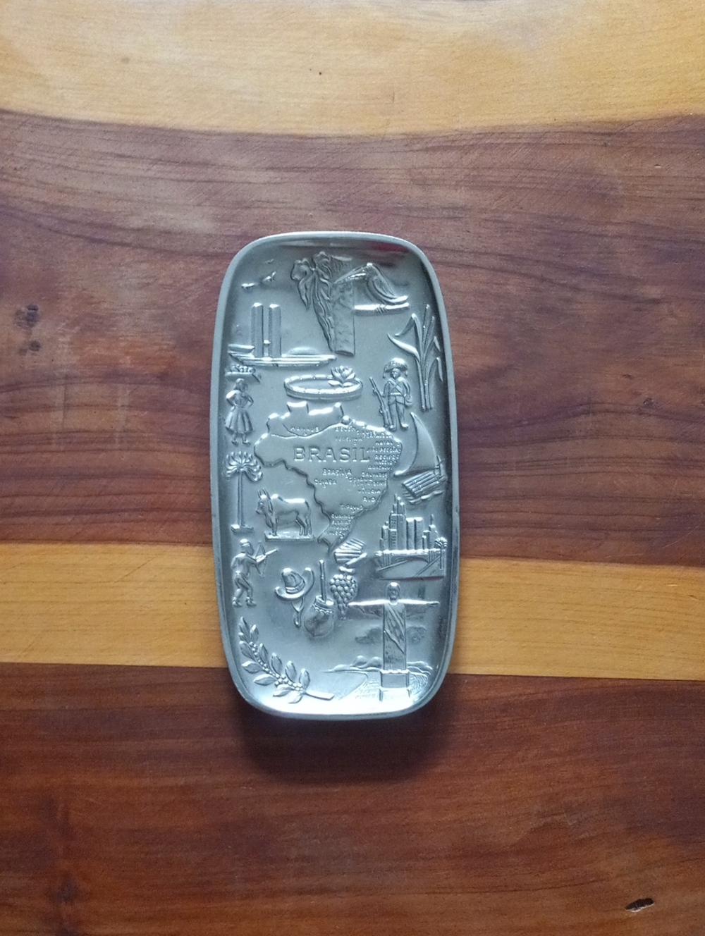 Brazil Souvenir Decorative Metal Tray - Silver Tone